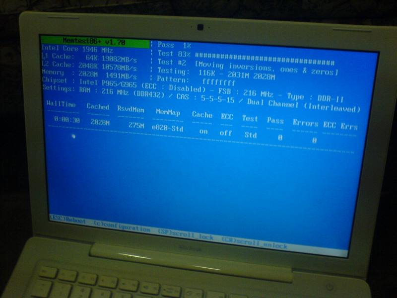 photo of memtest86 running on a macbook